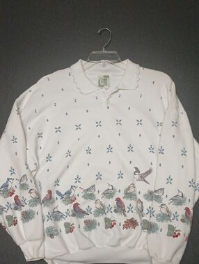 Vintage Art Unlimited Collared Birds Sweatshirt XL Made In USA
